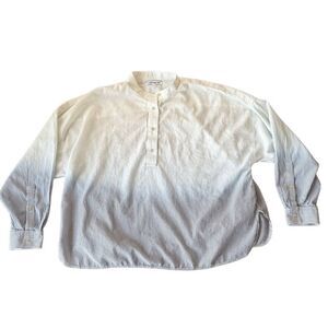 Elizabeth and James Band Collar Button Front Shirt Stripe Large Oversized